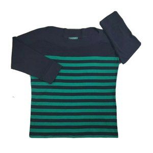 Lauren Ralph Lauren XL Boat Neck Cotton Long Sleeve Top Green Black Striped